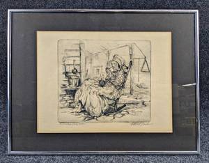 lot 157 image: Vintage Edwill Fisher In Kentucky Hills Drypoint Etching with Artists Signature