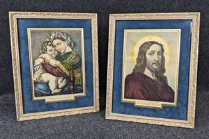 lot 170 image: Gorgeous Pair of Vintage Currier & Ives Religious Prints - Virgin and Child and Our Blessed Saviour