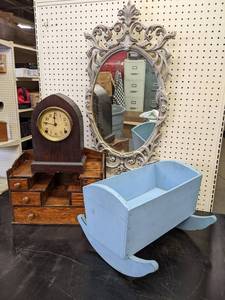 lot 266 image: Lot of Vintage Home Dcor and Doll Cradle - NO SHIPPING
