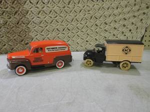 lot 58 image: (F-0) 2 Die Cast Metal Truck Banks...