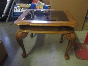 lot 159 image: (RMT) Wood End Table with Glass Top...