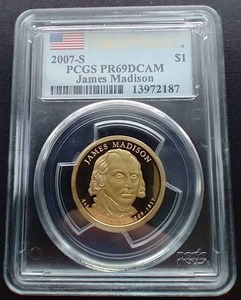 lot 4 image: 2007-S James Madison Dollar - PR69DCAM