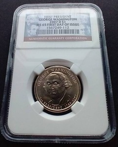 lot 12 image: 2007-D George Washington $1 Coin - First Day of Issue MS65