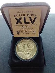 lot 20 image: Super Bowl XLV Gold-Plated Flip Coin - Steelers & Packers