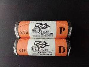 lot 23 image: 2 U.S. Mint UNC Rolls of AL State Quarters - P & D
