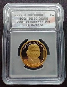 lot 28 image: 2007-S Thomas Jefferson Dollar - PR70DCAM