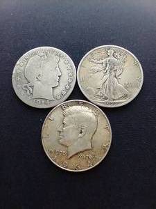 lot 68 image: 3 Silver Half Dollars