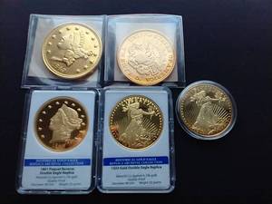 lot 70 image: 5 Replica Gold Eagle Coins - 2 Slabbed