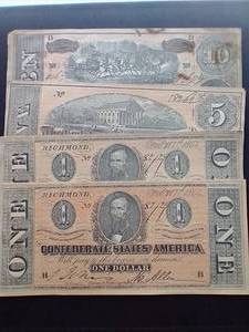 lot 71 image: 4 Replica Confederate Currency Notes