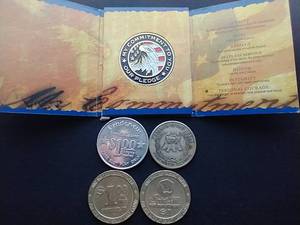lot 85 image: 2 Large Tokens, 2 Casino Tokens, National Guard Token