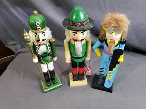 2 Green Nutcrackers and 1 Snowboarder Nutcracker