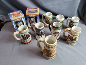 10 Collectible Beer Steins - Budweiser, Strohs
