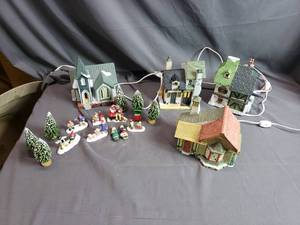 4 Christmas Village Houses & Figurines