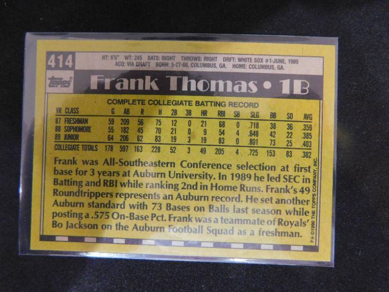 lot 72 image: 1990 Topps Frank Thomas Rookie Card #414 HOFer LK