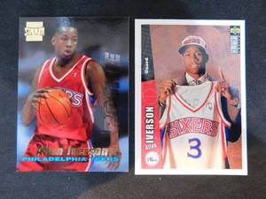 lot 31 image: 1996-97 Topps Stadium Club Allen Iverson Rookie Card #R1 & Collectors Choice Rookie Card #301