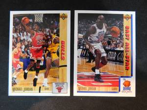 lot 34 image: (2) 1991-92 Upper Deck Michael Jordan cards #44 & All-Star card #452
