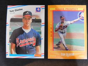 lot 59 image: (2) 1988 Tom Glavine Rookie cards. Score Card # 638 & Fleer card #539