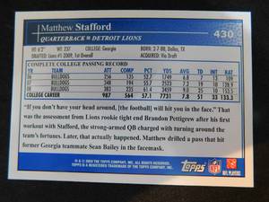 lot 101 image: 2009 Topps Matthew Stafford Rookie Card #430