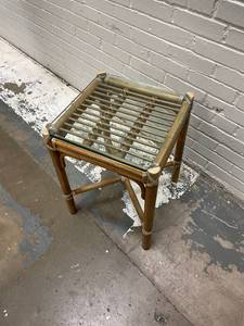lot 1 image: Small Bamboo Glass Top Side Table