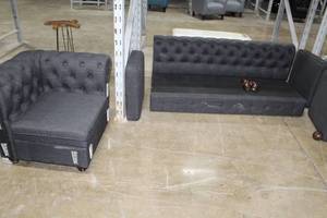 lot 63 image: Charcoal Linen Sectional Furniture Set  with Corner Seats, Bases, Backs and Cushions