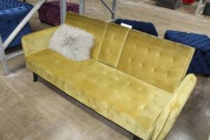 lot 85 image: Green Linen Sleeper Sofa with Arm Rest and Cupholders