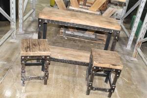 lot 91 image: Wood Table w Benches(x2)