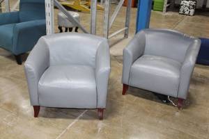 lot 105 image: Lot of (2) Grey VinylWood Living Room Arm Chair