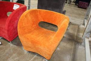 lot 143 image: Orange LinenMetal Lounge Arm Chair