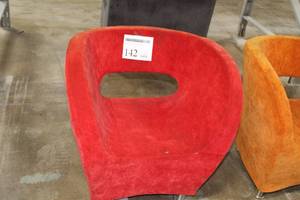 lot 142 image: Red LinenMetal Lounge Arm Chair
