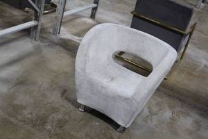 lot 145 image: Light Grey LinenMetal Lounge Arm Chair