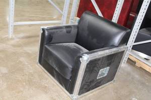 lot 353 image: Black LeatherMetal Road Case Lounge Arm Chair