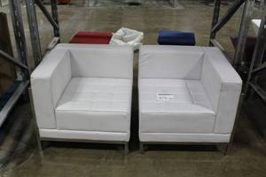 lot 375 image: Lot of (2) White Leather Plush Corner Sectionals