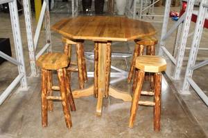 lot 527 image: Wood Octagon Table with 4-Stools