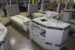 lot 9 image: Pan-Osten Commercial Checkout Stand, Scanner & Conveyor System