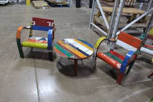 lot 579 image: Metal Outdoor Patio Furniture Set  with Table, Chairs (x2)