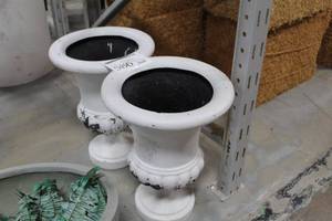lot 586 image: Lot of (2) White Urn Planters