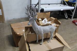 lot 607 image: Lot of (4) Saro Silver Reindeer Figurine Yard Dcor 26Wx10Dx22H