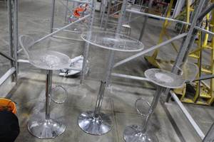 lot 724 image: Clear Patio Set 3-piece  with Table, Chairs (x2), Light Strings