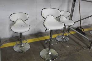 lot 721 image: Lot of (3) White Bar Stools, Adjustable Height