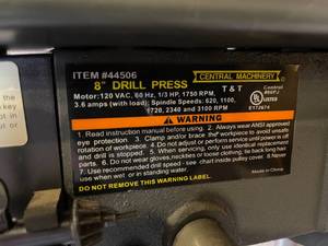 lot 212 image: Central Machinery 8 Inch Drill Press