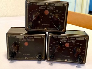 lot 18 image: (3) Cornell Dubilier Decade Capacitors and Triplett Meter Mode