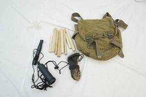 lot 202 image: Military sack with animal calls and sticks