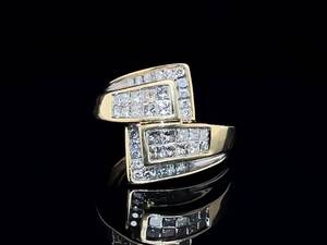 1.20 Carat Princess Diamond Bypass Estate Ring in 14k Yellow Gold VIDEO