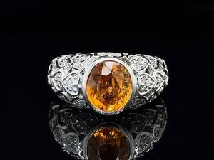 Fancy, High-End Citrine &amp Diamond Heart Halo Dome Ring in Heavy 14k White Gold VIDEO $1,450 Retail