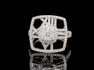 Brand New Fine 1.00 Carat Diamond Roman Numeral Square Filigree Ring in 18k White Gold VIDEO $2,750 Retail