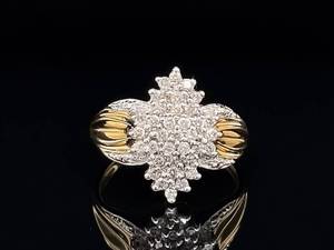 Vintage Diamond Cluster Scalloped Estate Ring in 14k Yellow Gold VIDEO
