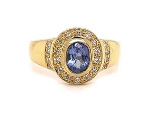 Exceptional Natural Tanzanite &amp Diamond Bezel Halo Cluster Estate Ring in Heavy 18k Yellow Gold VIDEO $3,000 Retail