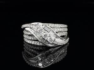 1.00 Carat Diamond Cluster Crossover Wave Estate Ring in 14k White Gold VIDEO