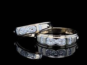 HIS & HERS Diamond Eternity Symbol Matching Wedding Bands in Yellow Gold VIDEO