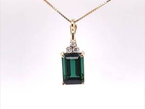 Rich Forest Green Tourmaline & Diamond Drop Pendant w Open Bail in 14k Yellow Gold VIDEO